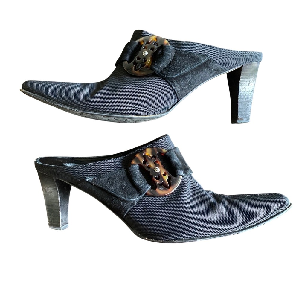 Brighton Mules Heels Buckle Detail Pointed Toe Slides Black Size 8